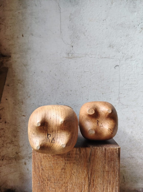 Lot de deux sculptures en chêne massif, Bois, Crème (photo 8 sur 9)