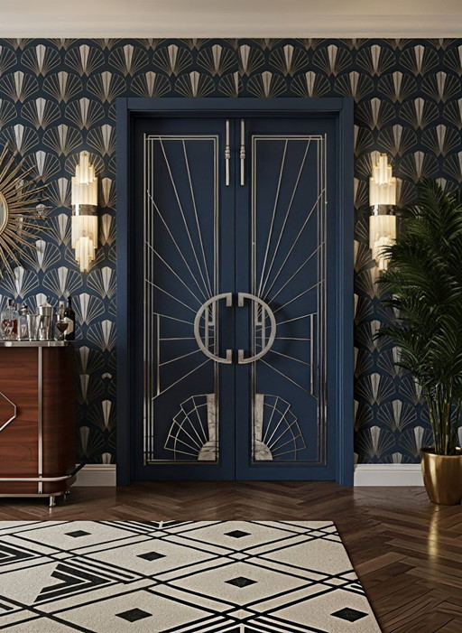 Pair of Art Deco Geometric Chromed Door Handles, 1920s