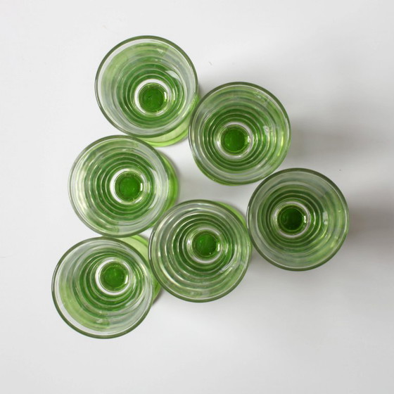 Set van 6 vintage groene sherryglazen op voet / zeldzame likeurflutes uit het midden van de 20e eeuw / Italië (photo 9 of 9)