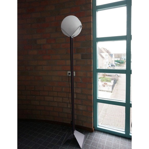 Vintage modernist black metal floor lamp "Lotus" by Michel Krechting for Profilight, The Netherlands 1982