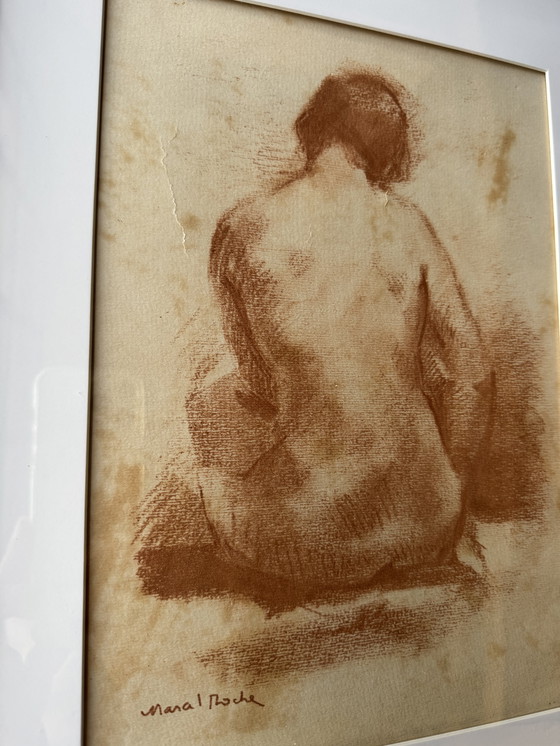 Image 1 of Antique nude sanguine drawing by Marcel Roche