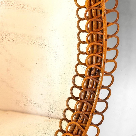 Image 1 of 1x Mid Century Modern Bamboo Wall Mirror, Attributed to Franco Albini, Italy 1960s