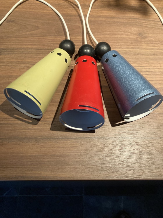Image 1 of 3x vintage hanglampjes (jaren 60) in 3 kleuren