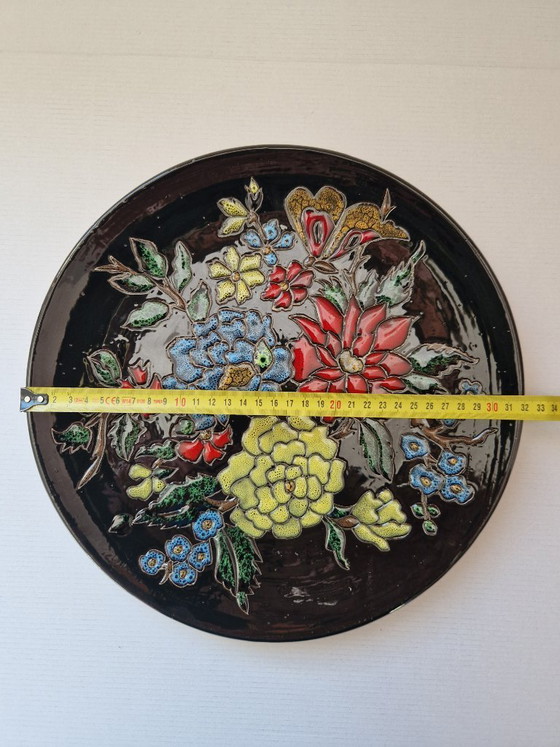 Image 1 of Ceramic wall plate.Enamelled-butterfly orientale technique