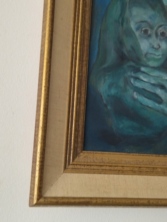 Image 1 of Vintage painting from the 1960s/70s, inspired by Picasso's Blue Period, signed Colette, 51x41 cm