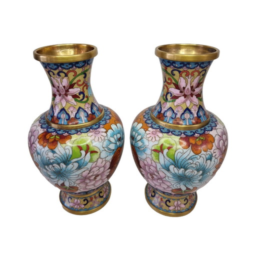 Vintage set of Cloisonné vases