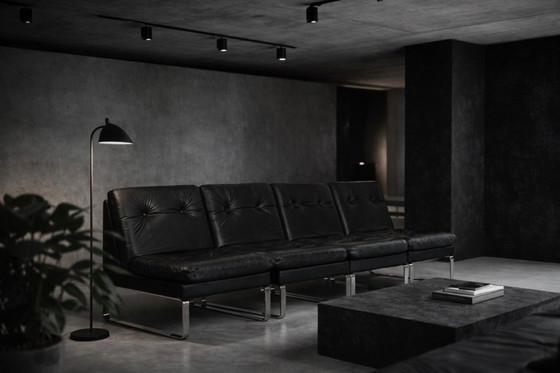 Image 1 of Vintage Mid-Century German Modern Minimalist Leather & Chrome Modular Sofa from Klöber, 1980s, Set of 4