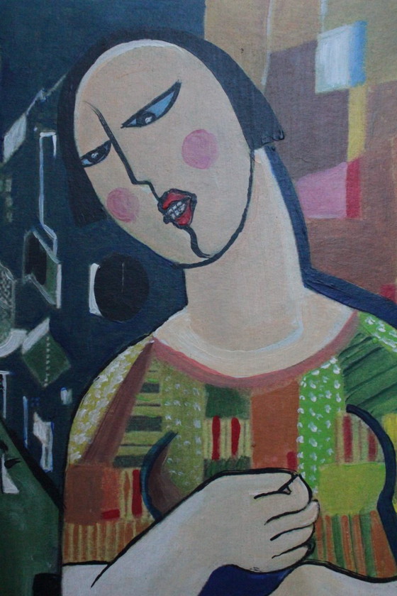 Image 1 of 1960s Béla Kádár (Attr.) Modernist Figural Composition Nude and Cat