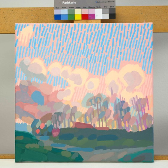Image 1 of Dipinto di sole e nuvole, pezzo unico dipinto a mano, natura, paesaggio, cielo, pittura acrilica 40x40 cm