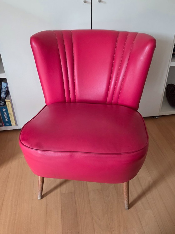 Mid-Century red Cocktail Armchair, Miskolci Bútoripari Szövetkezet, Wood, Skai, Mid Century Modern (photo 7 of 8)