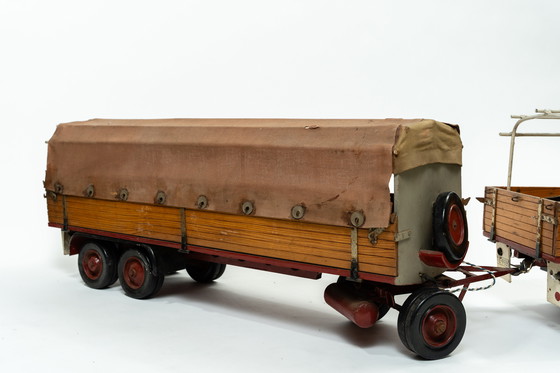 Image 1 of IFA W50 Vintage Wood and Metal Model Truck with Tarpaulin Trailer (1970-1980) Handmade