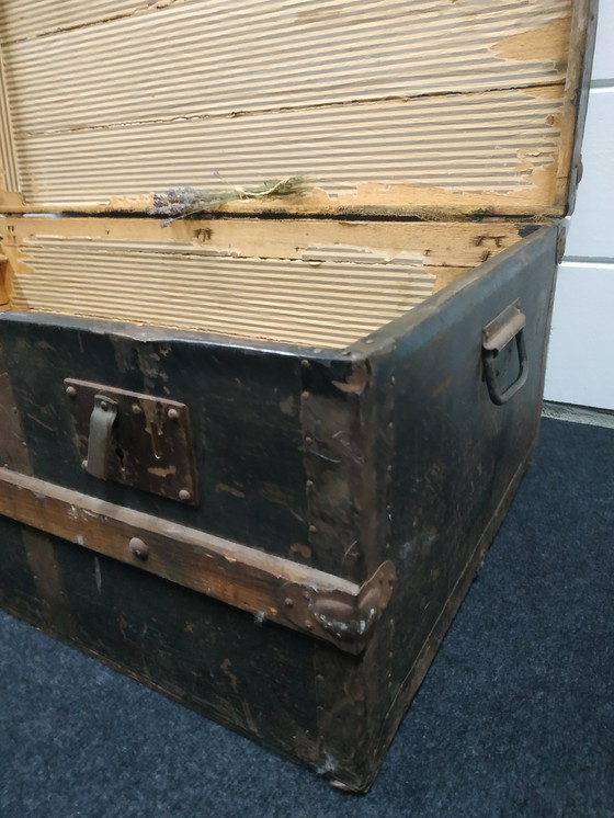 Image 1 of Original Antique Travel Cabin Case Metal/Wood