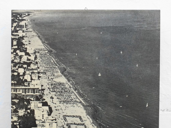 Image 1 of Cocacola umbrellas aerial photography Jesolo beach Italy years '60 by studio Ferruzzi Venice and Marco Lion photographer.