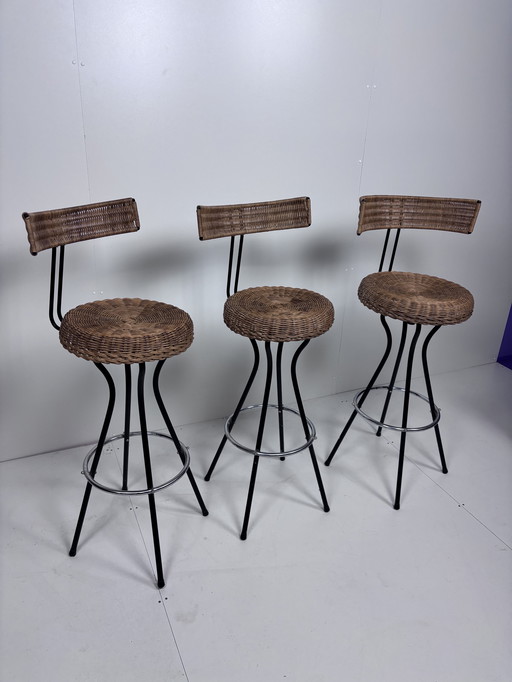 3 x barkruk rotan vintage design