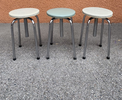 Set of 3 vintage 1960 stools Three vintage stools, typical 60s design.