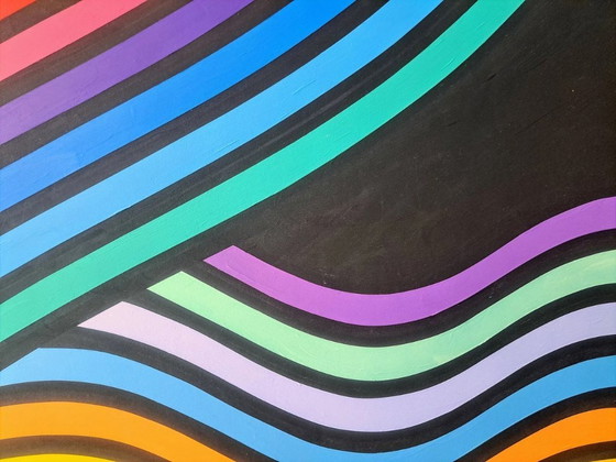 Image 1 of Cuadro abstracto moderno "Crossing Lines" - Franklin van Dam - Acrílico sobre MDF - 95 × 95 cm