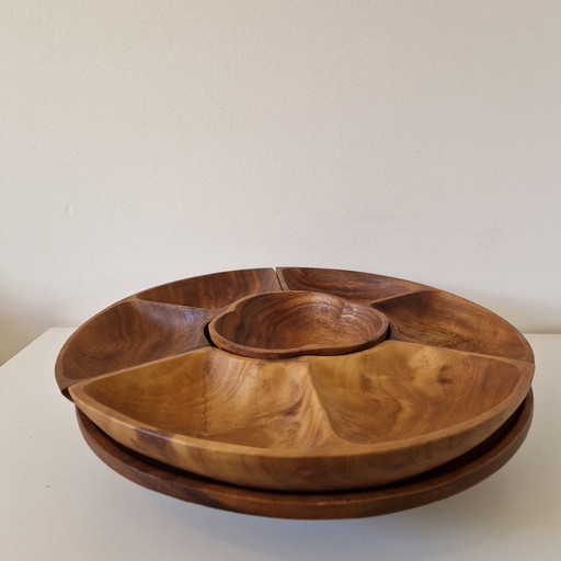 1970s teak nut carousel snack turntable