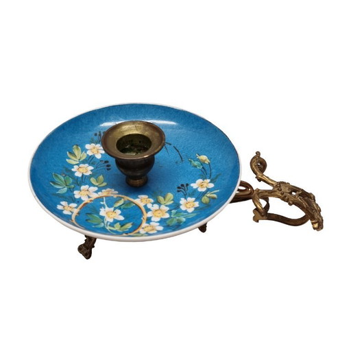 Oude bronzen blaker met porseleinen bord