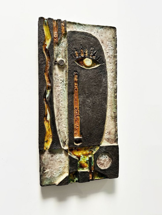 Image 1 of Grande sculpture murale cubiste en terre cuite émaillée. Helmut Schäffenacker – Allemagne, années 60