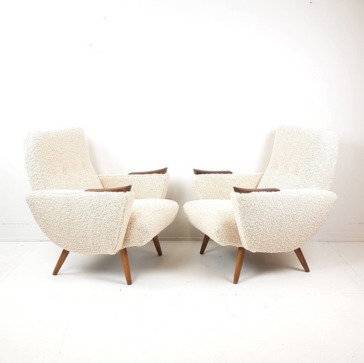 2 Vintage-Sessel neu gepolstert Teddy Teakholz