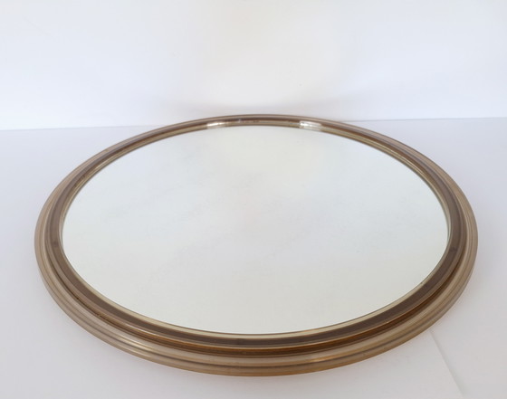 Image 1 of Miroir vintage marron / Miroir mural rond en plastique / Mid-Century Modern / Yougoslavie 1970