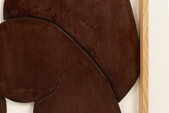 Image 1 of Bas-relief panel "The Twins" in patinated wood. Contemporary