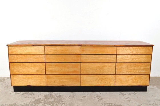 Image 1 of Vintage beech wood chest of drawers / store cabinet 1950s
