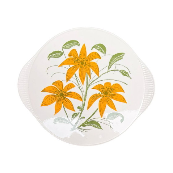 Image 1 of Plat à motifs floraux Edelkeramik Grünstadt, Allemagne des années 1960, style Mid-Century Modern