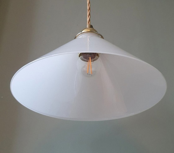 Set Vintage Pendant lamps - Milk glass, banker's lamps. – Metal (photo 16 of 21)
