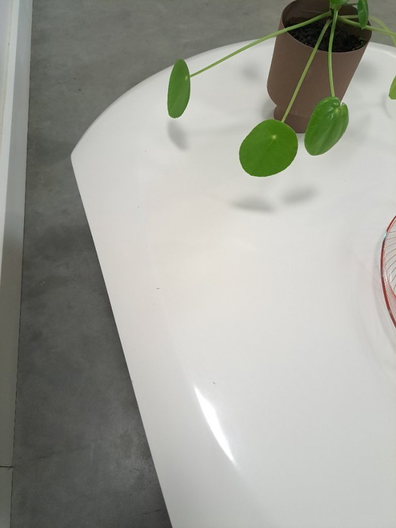 Image 1 of White Space Age oval round table with open compartment