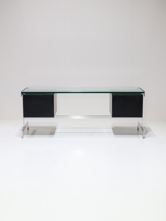 Image 1 of Preben Fabricius and Jørgen Kastholm desk black chrome glass 1960s