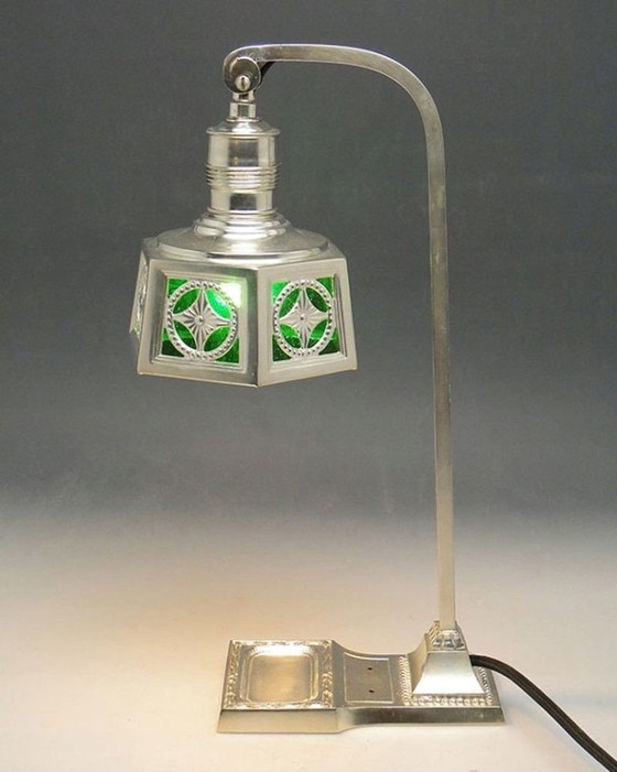 Lampada da scrivania Art Nouveau placcata in argento, inizio XX secolo. – Lampade da scrivania, Glass, Metal (photo 14 of 19)
