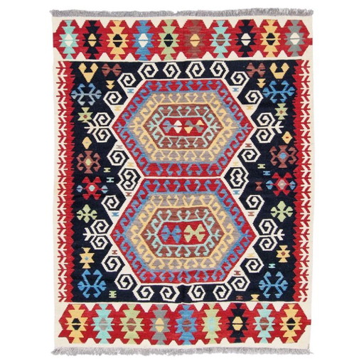 Handgewebter Maimana-Kelim-Teppich | Traditionelle Flachwebart aus Wolle | 155 × 203 cm (61 × 80 Zoll)