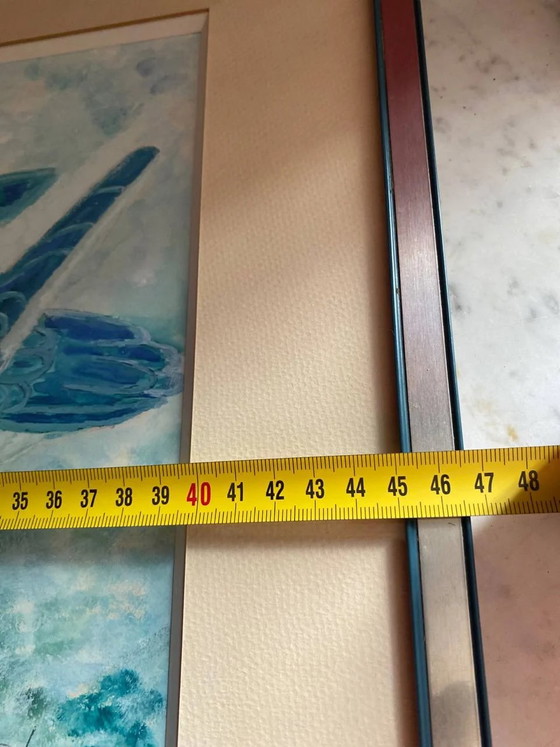 Original watercolor, signed and dated, loon on the water, framed under glass – Paintings & Drawings, Aluminium (photo 7 of 9)