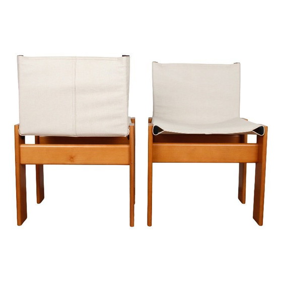 Image 1 of 10x Monniksstoelen van Afra en Tobia Scarpa voor Molteni in notenhout en canvas, Italië, jaren 70