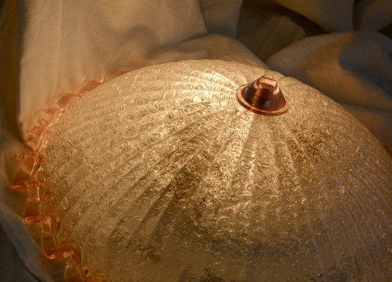 Image 1 of Vintage Murano glazen plafondlamp, roze gegolfde Italiaanse plafondlamp, jaren 1960-1970 Plafonnier