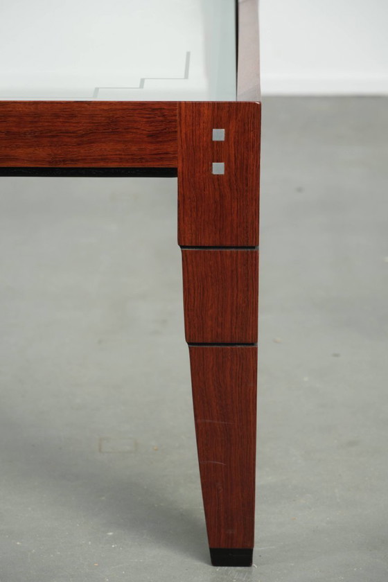 Image 1 of Vierkante Art Deco design salontafel van Schuitema uit de Decoforma serie met een glazen blad