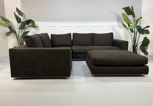 Minotti Hamilton design hoekbank + poef bruin grijs