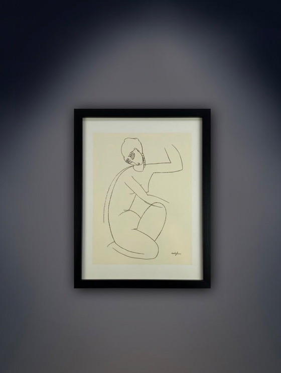 Image 1 of Amedeo Modigiliani (1884-1920): "Studio di nudo 1". Litografia offset in cornice da galleria con vetro acrilico antiri