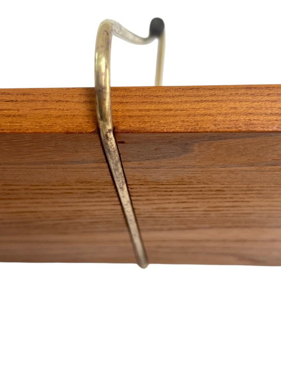Image 1 of Vintage wooden string wall shelf with metal suspension | Mid - Century style | Open shelf | Scandinavian design