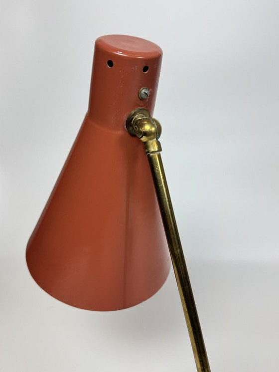 Image 1 of Elegant Mid-Century Brass & Orange Table Lamp by Giuseppe Ostuni for O-Luce, Italy, 1950s