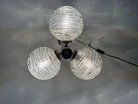 Vintage Pendant Lamp 3 Glass Spheres Fischer Leuchten – Chrome (photo 5 of 13)