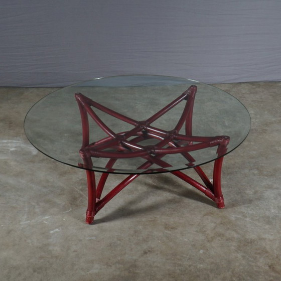 Image 1 of Tavolino da caffè vintage in bambù/manou con piano in vetro – anni '80