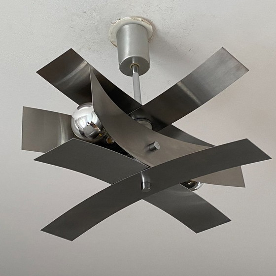 Image 1 of Lámpara de araña Sputnik. 1970. Era espacial. Acero cepillado.