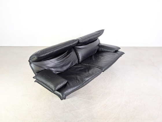 Image 1 of Vintage Italian 2-seater design sofa, black leather, 1980s