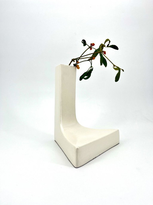 Vintage White Ceramic Geometric Vase by Parravicini, Italy 1970