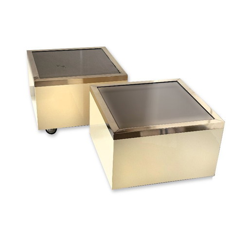 Cremefarbenes Lack-Couchtisch-Duo, Sofaende. 1970