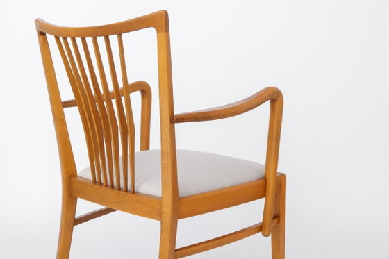 Vintage 1950s German Armchair | Solid Beech Wood | Newly Upholstered Chair – Dining chairs, Textile (photo 8 of 10)