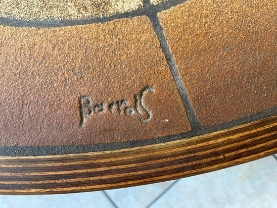 Image 1 of Table basse ronde ovale céramique Barrois Vallauris de 1960 modèle herbier vintage