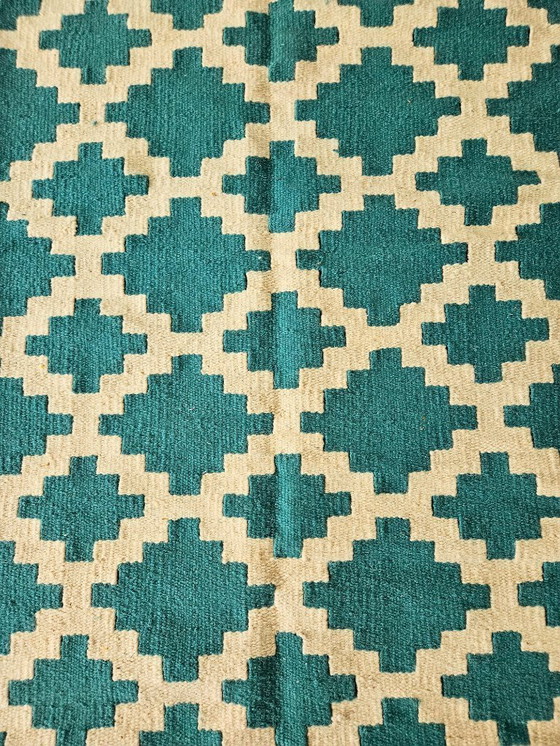 Image 1 of Senon Kelim-Teppich 160 × 230 cm - Handgefertigt in Ägypten - Grüner Diamant, Flachgewebe